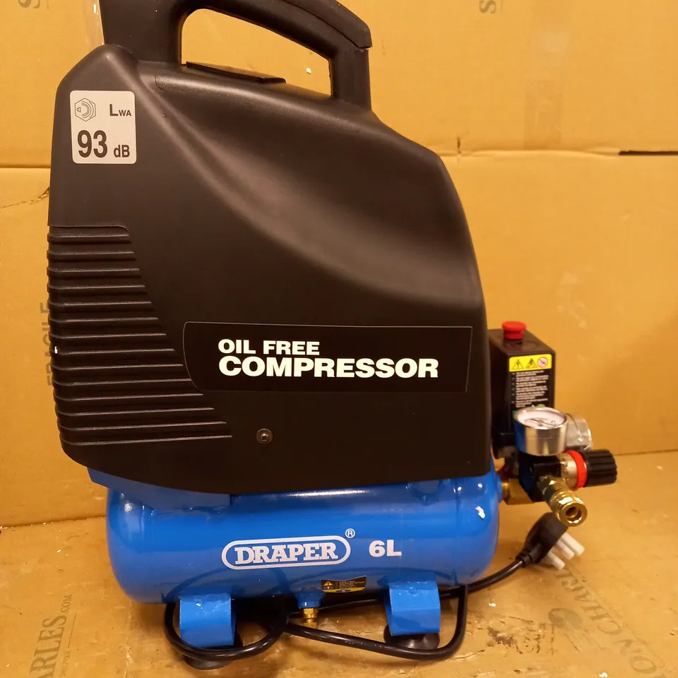DRAPER 24974 6-LITRE 1.1KW OIL-FREE AIR COMPRESSOR