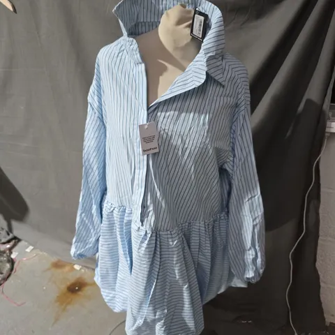 BOOHOO STRIPED SHIRT DRESS – BLUE & WHITE, UK 18