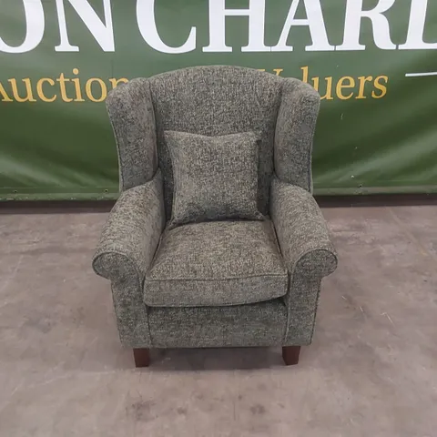 DENTON GRACE FABRIC UPHOLSTERED WING CHAIR - OLIVE