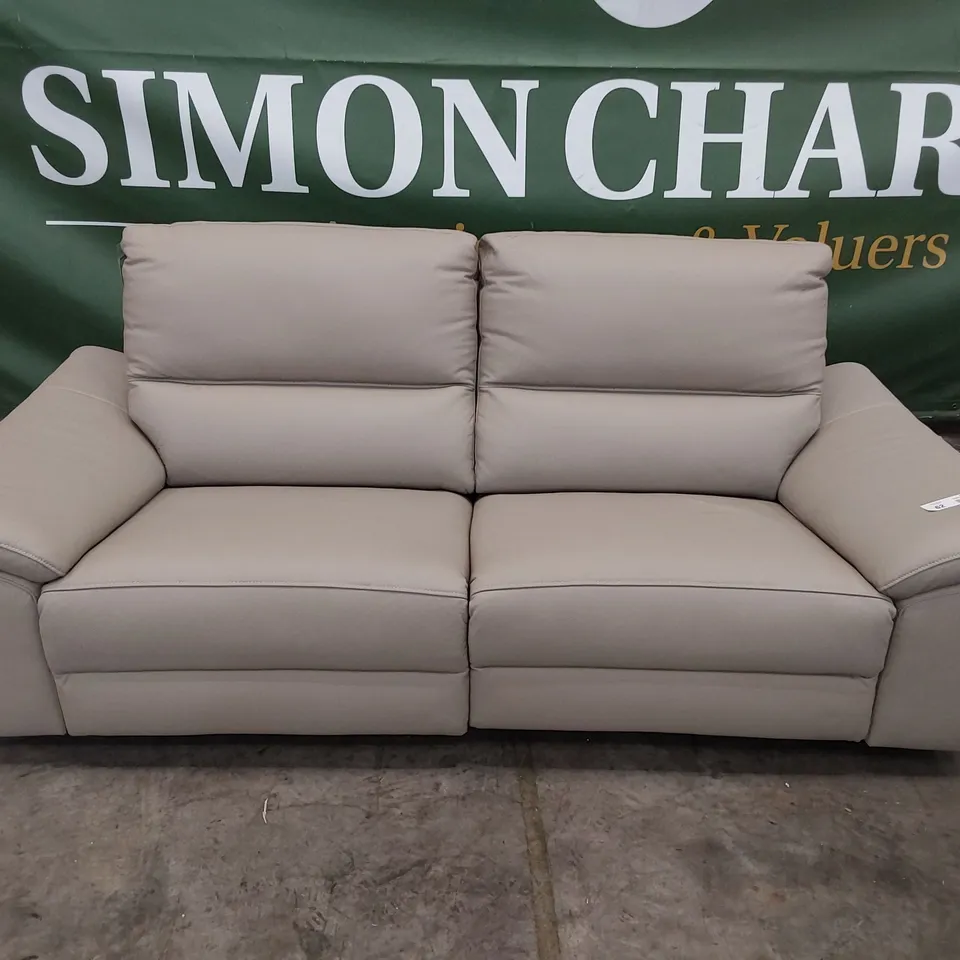 DESIGNER ITALIAN STYLE POWER RECLINING THREE SEATER SOFA BEIGE LEATHER