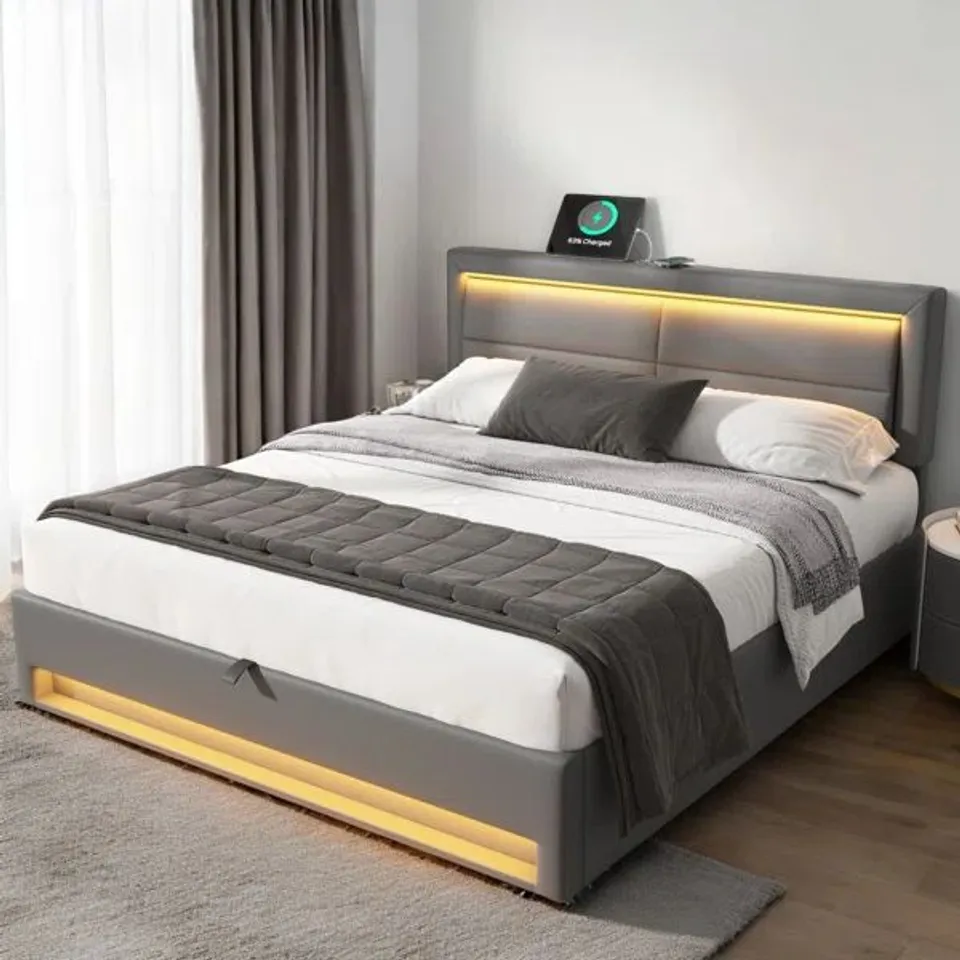 BOXED CRISSTOMO UPHOLSTERED OTTOMAN STORAGE BED (2 BOXES)