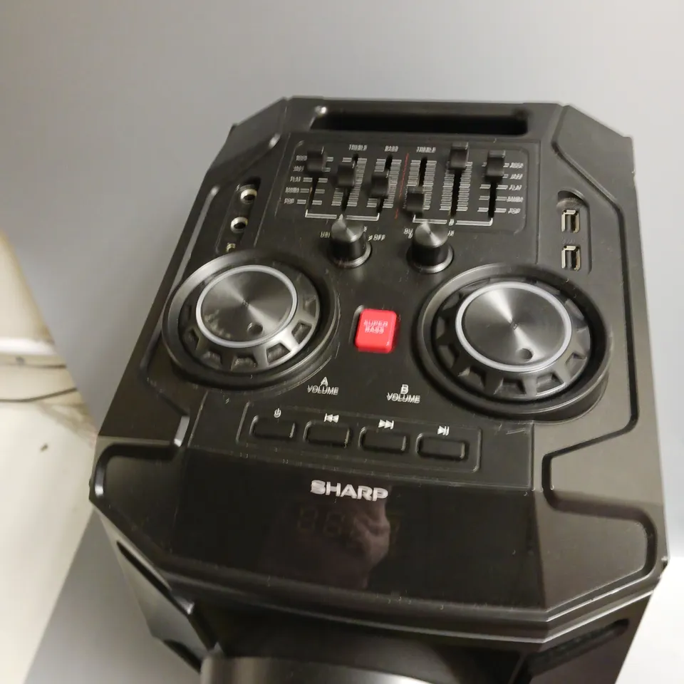 BOXED SHARP PARTY SPEAKER SYSTEM IN BLACK BLUETOOTH ENABLED USB PLAYBACK
