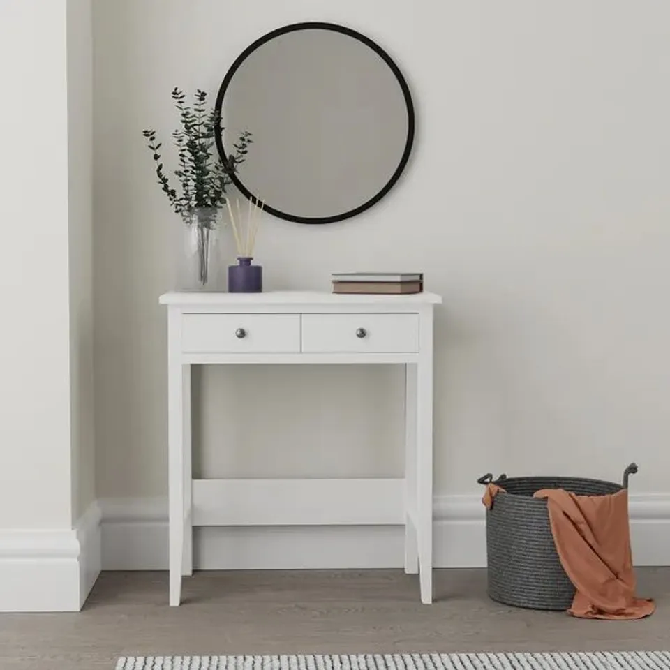 BOXED LYNTON SMALL 2 DRAWER DRESSING TABLE - WHITE (1 BOX)