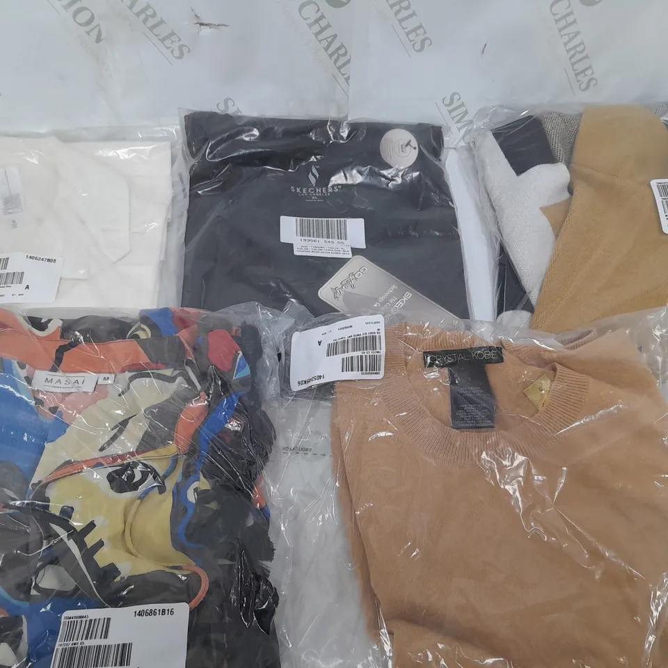 BOX OF APPROX 20 ASSORTED CLOTHING ITEMS TO INCLUDE - JUMPERS - TOPS - TROUSERS ECT