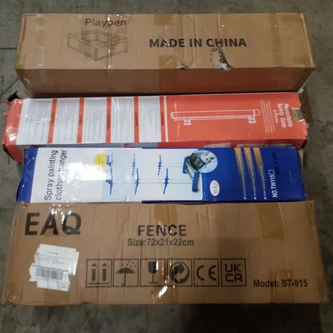 PALLET CONTAINING ASSORTED PRODUCTS INCLUDING PLAYPEN, RETRACTABLE SAFTEY GATE, SPRAY PAINTING CLOTHES HANGER & FENCING