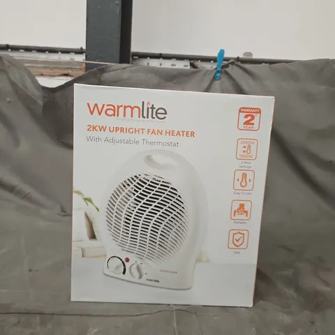 WARMLITE 2KW UPRIGHT FAN HEATER WITH ADJUSTABLE THERMOSTAT – BOXED