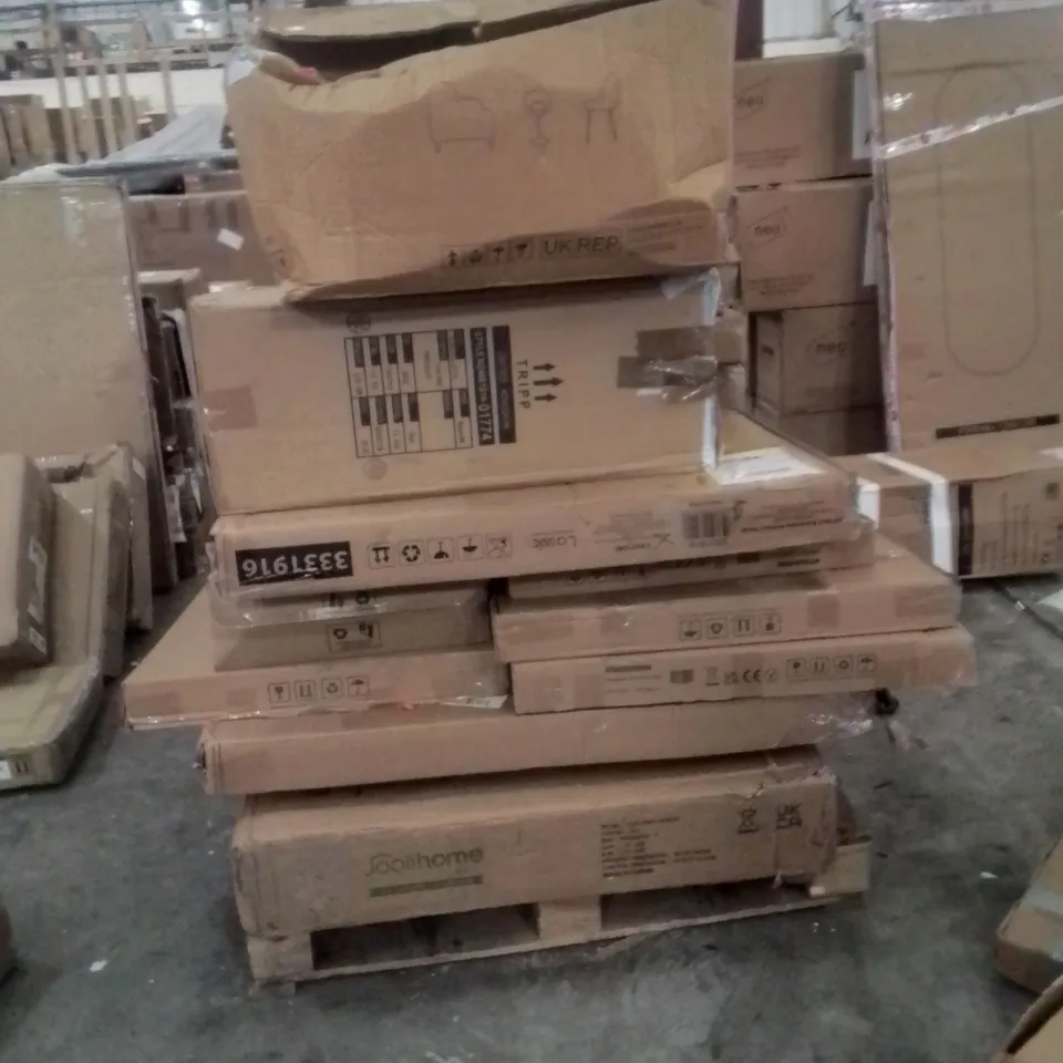 PALLET TO CONTAIN NEO PRODUCTS AND OTHER ASSORTED HOUSEHOLD GOODS TO INCLUDE;ACCENT CHAIR,STOOLS,ICE CONE MAKER,MIRROR,RADIATOR COVER 