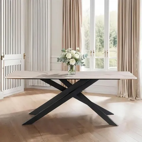 BOXED CAMILLA DINING TABLE - 6 SEATER - 160CM - WHITE AND KASS GOLD SINTERED STONE 1 BOX