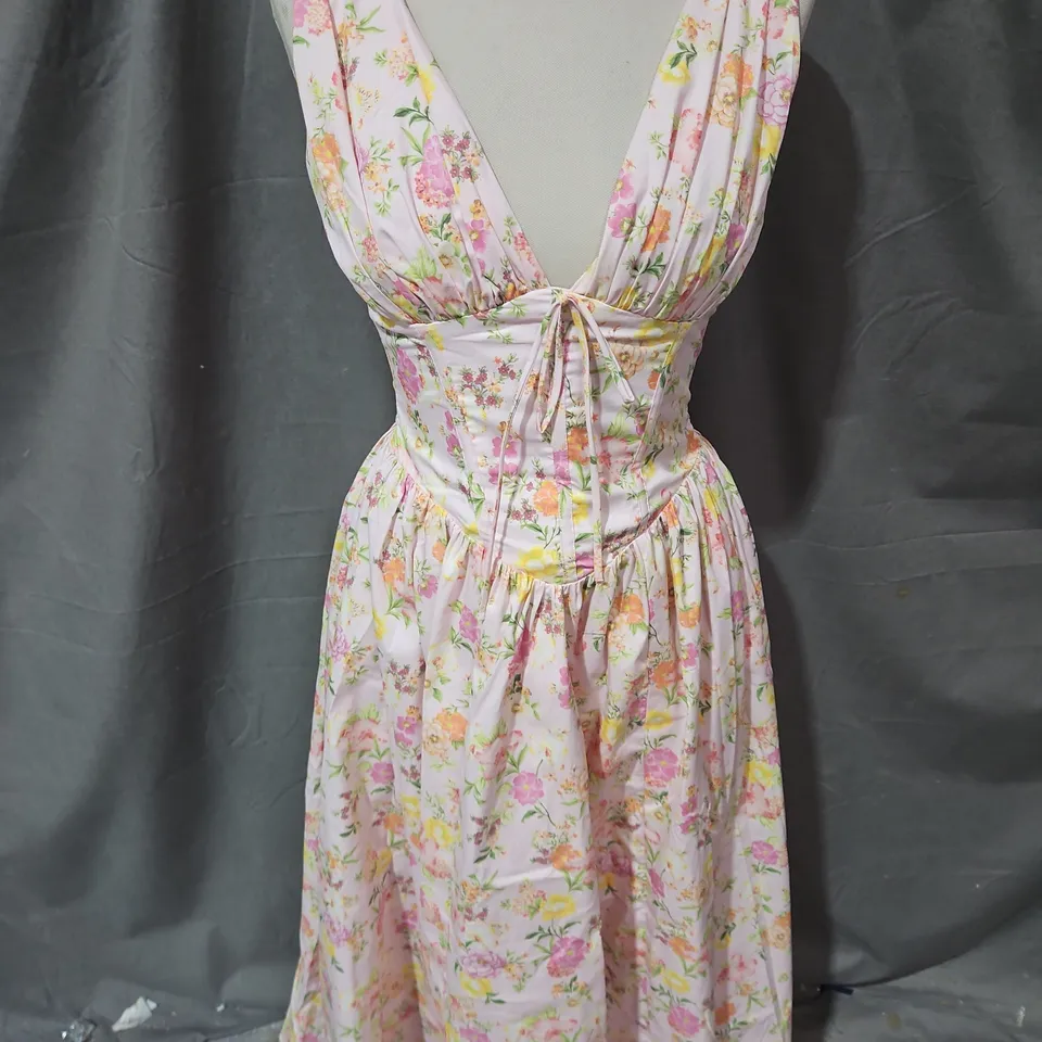 HOUSE OF CB PINK FLORAL MIDI DRESS – WOMEN'S SIZE S (UK 8-10)