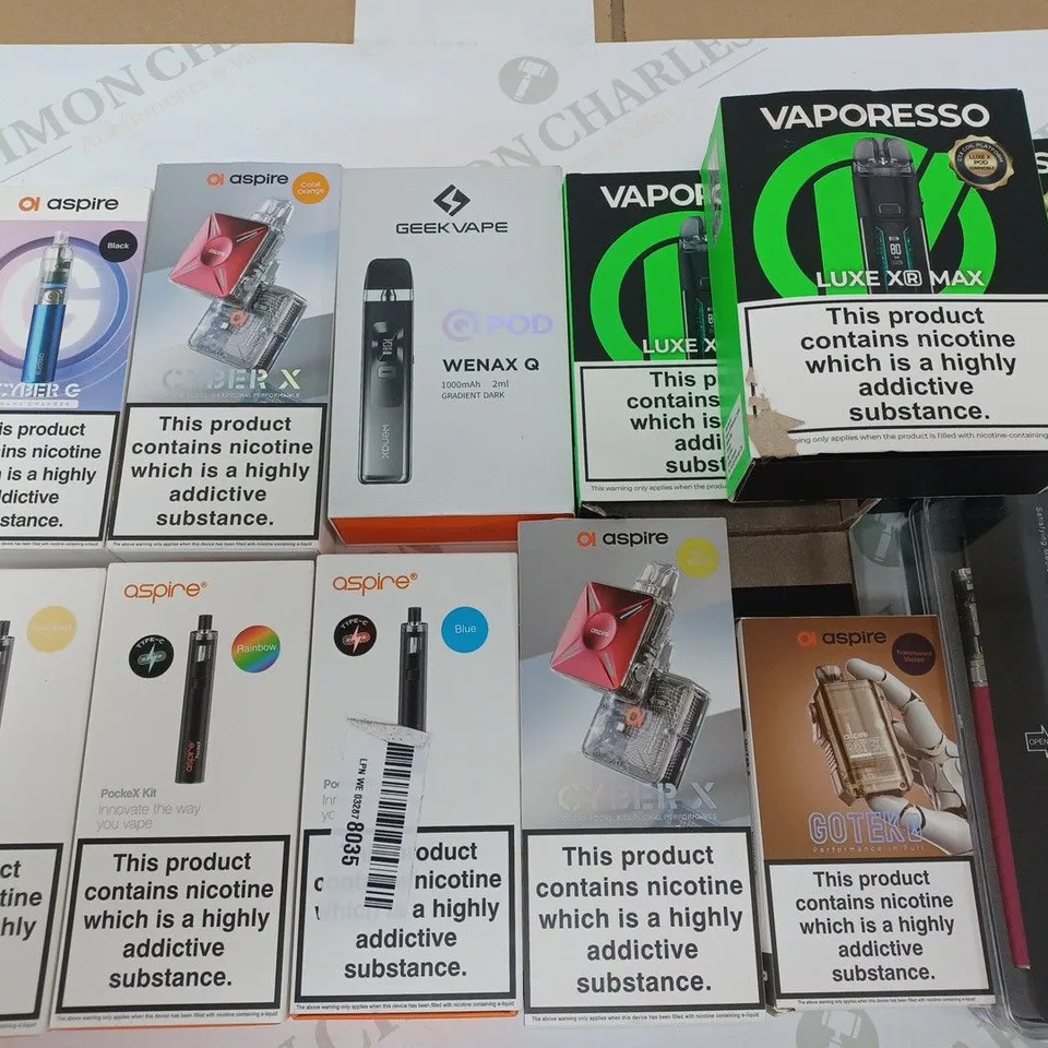 LOT OF 20 ASSORTED E-CIGS TO INCLUDE ASPIRE, VAPORESSO AND GEEKVAPE