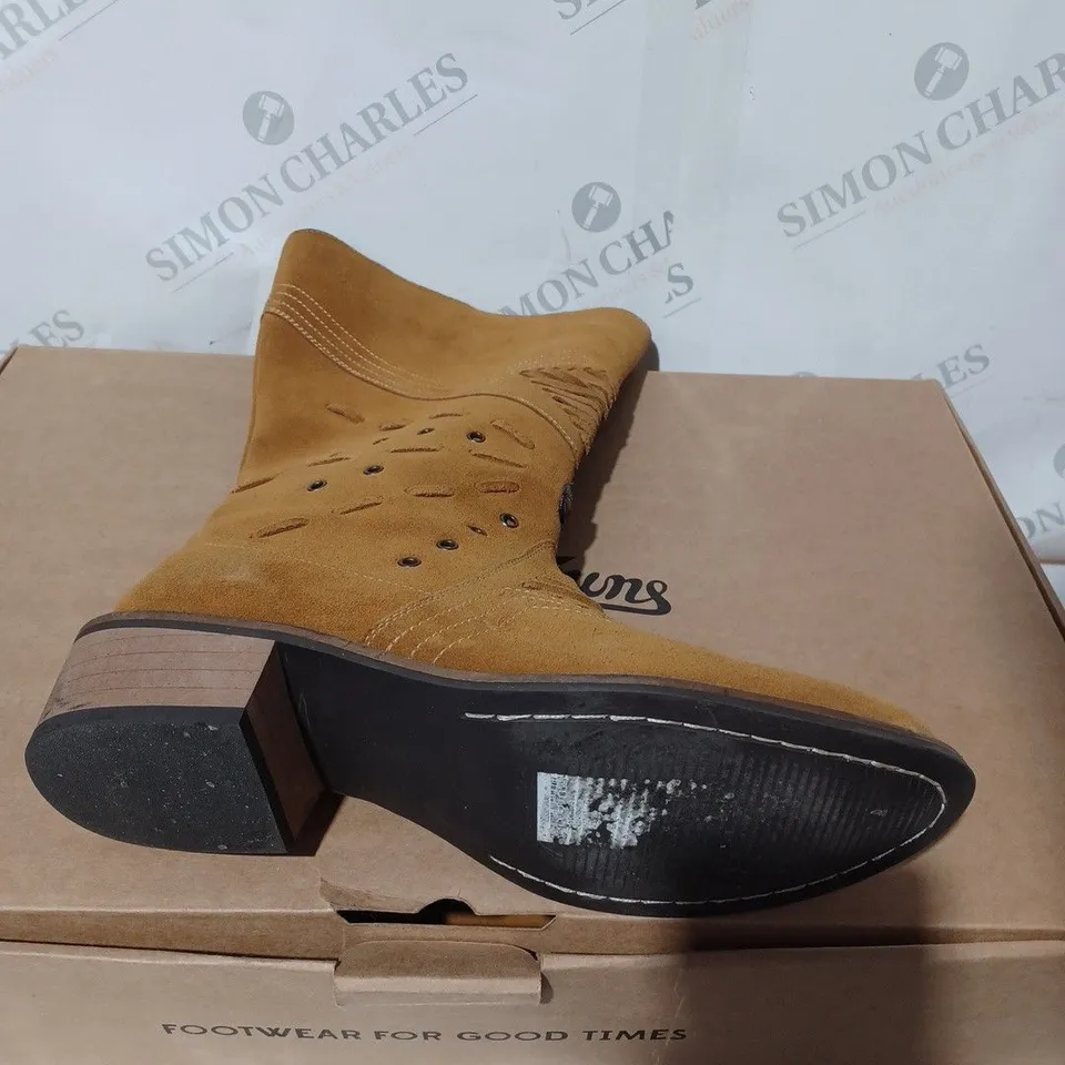 BOXED PAIR OF JOE BROWNS BRICK LANE SUEDE MIDI BOOTS IN TAN SIZE 6