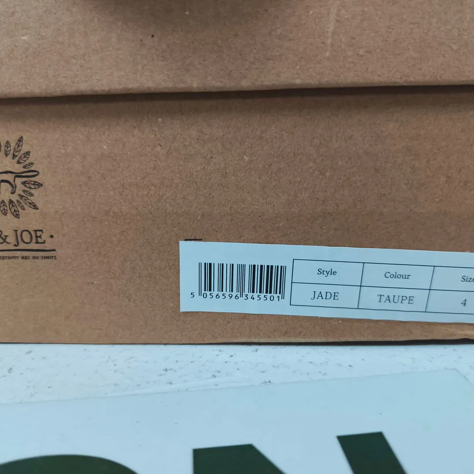 BOXED PAIR OF JO & JOE JADE TAUPE ANKLE BOOTS – UK SIZE 4