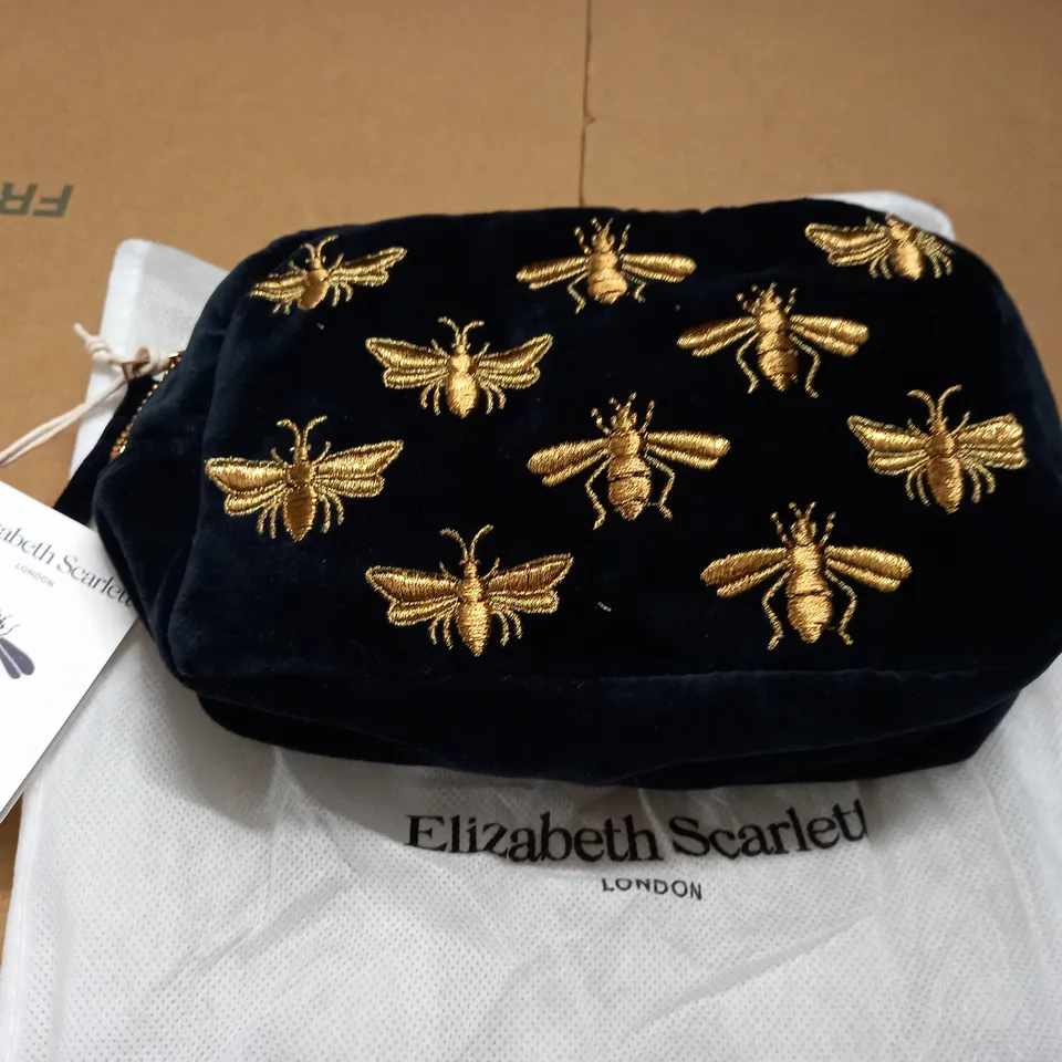 ELIZABETH SCARLETT CHARCOAL VELVET COSMETIC BAG 
