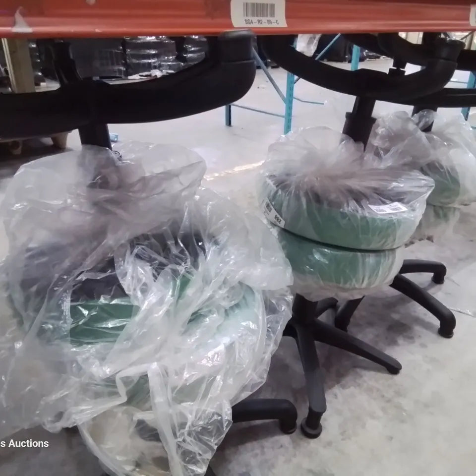SIX HEIGHT ADJUSTABLE EXAMINATION STOOLS GREEN PU SEAT PADS