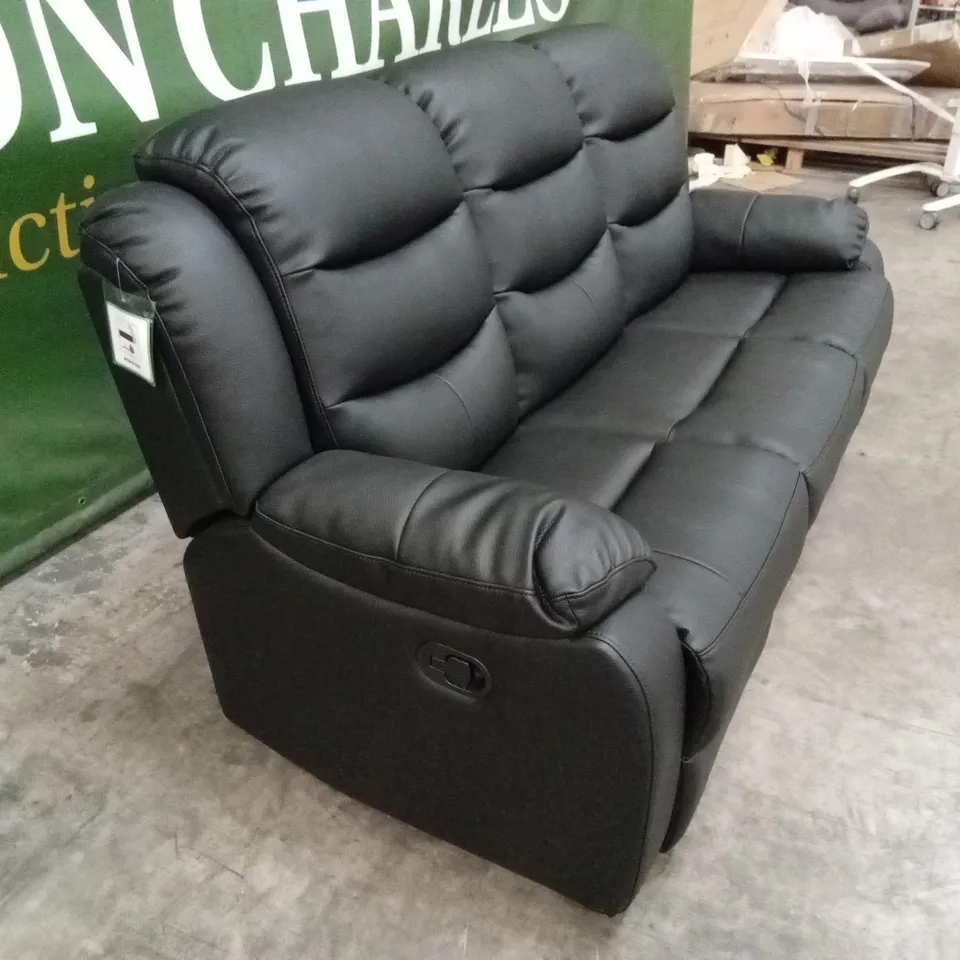 ROTHBURY LUXURY FAUX LEATHER HIGH BACK  3 SEATER MANUAL RECLINER SOFA - BLACK RRP £729