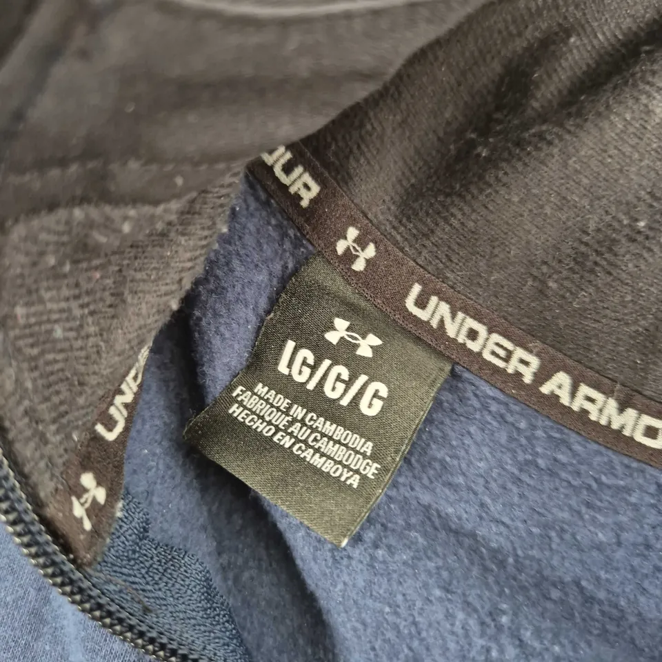 UK L UNDER ARMOUR HOODIE – NAVY WITH BLACK SHOULDER PANELS, MEN'S