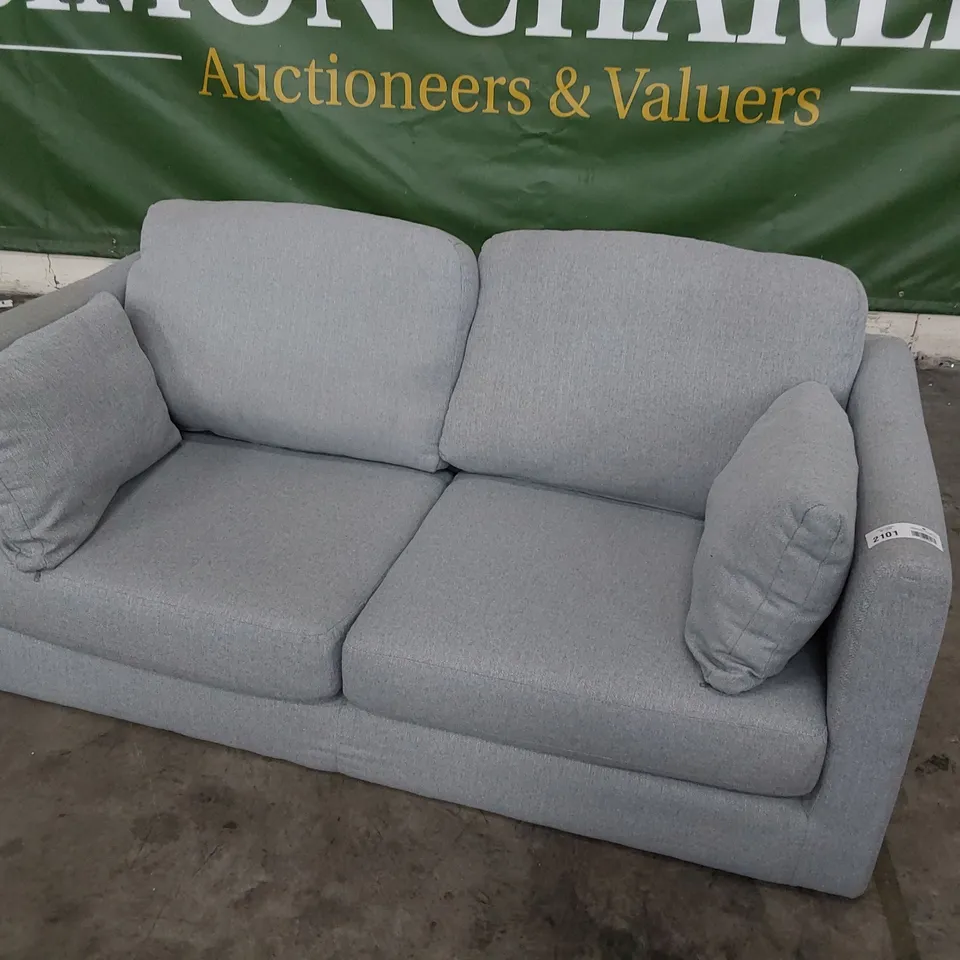 DESIGNER TWO SEATER SOFA GREY FABRIC WITH BOLSTER CUSHIONS 