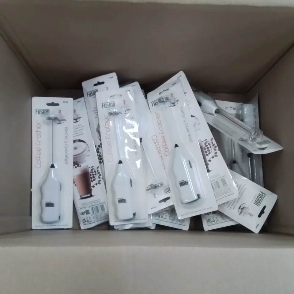 BOX CONTAINING APPROXIMATELY 19 BRAND NEW FUSION COFFEE FROTHERS