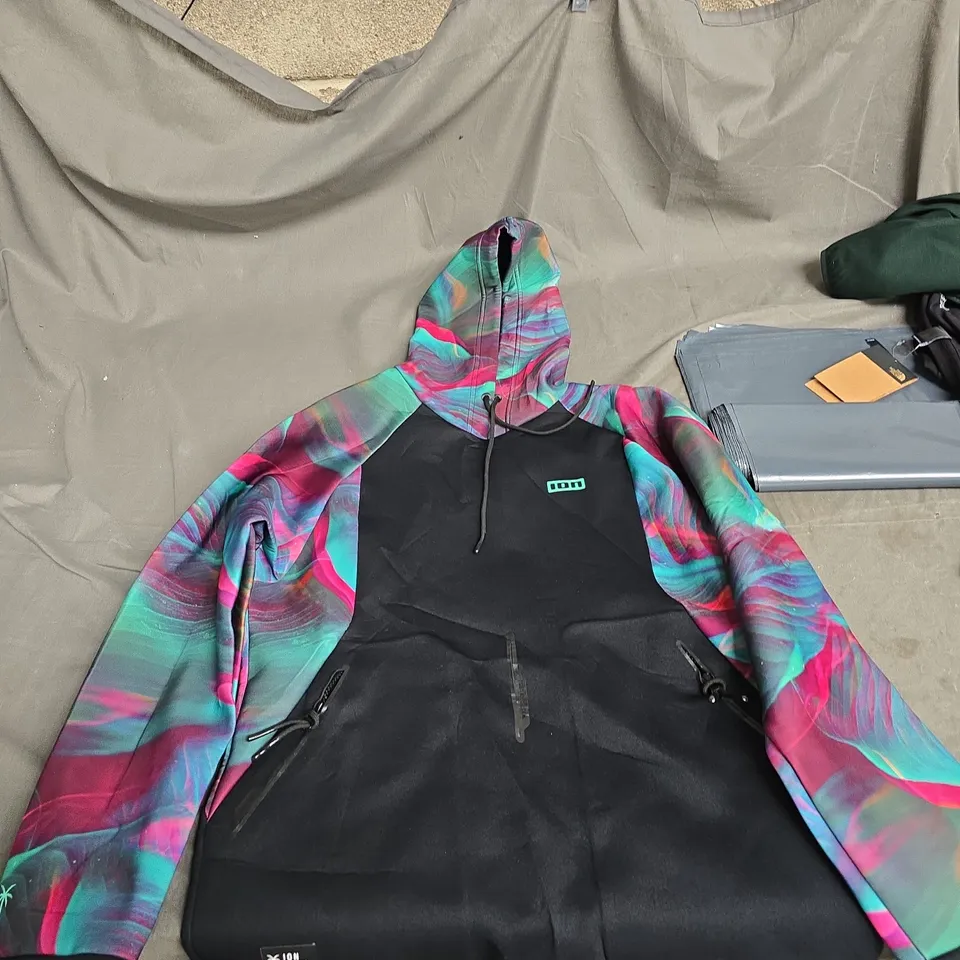 ION SURFING ELEMENTS MEN'S HOODED JACKET – MULTICOLOURED SLEEVES, SIZE UK M (EU 38) 