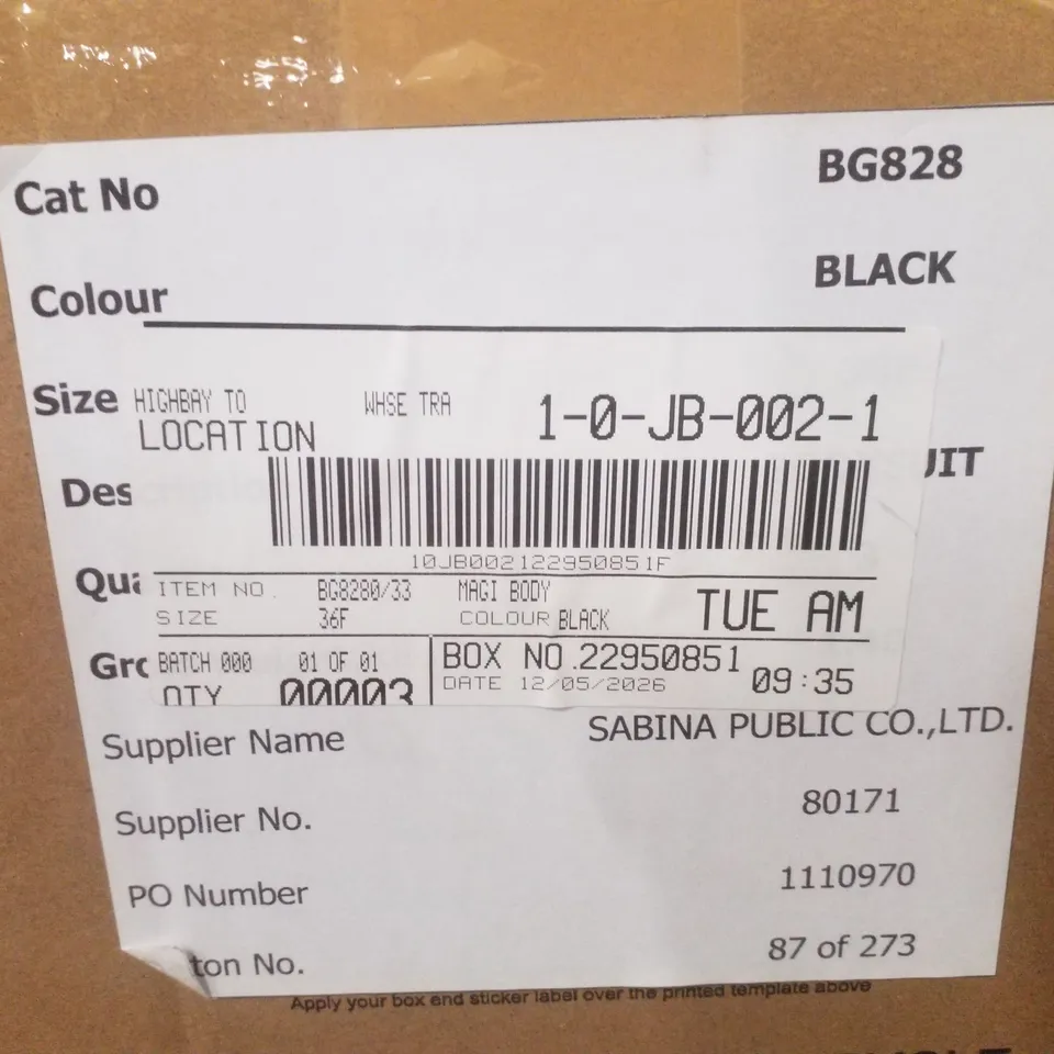 BOX CONTAINING APPROXIMATELY 3 BRAND NEW MAGISCULPT BLACK BODYSUITS - SIZE 36F