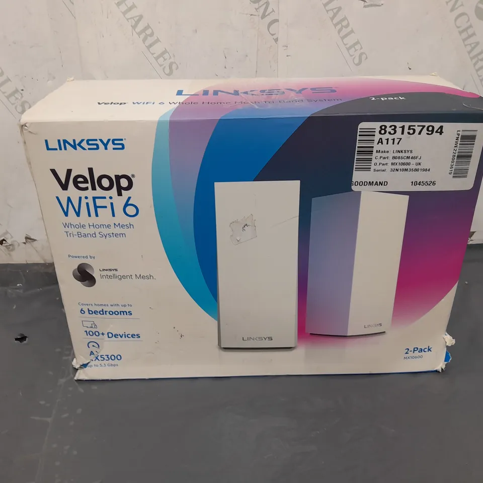 BOXED 2-PACK LINKSYS VELOP WIFI 6 WHOLE HOME MESH TRI-BAND SYSTEM 