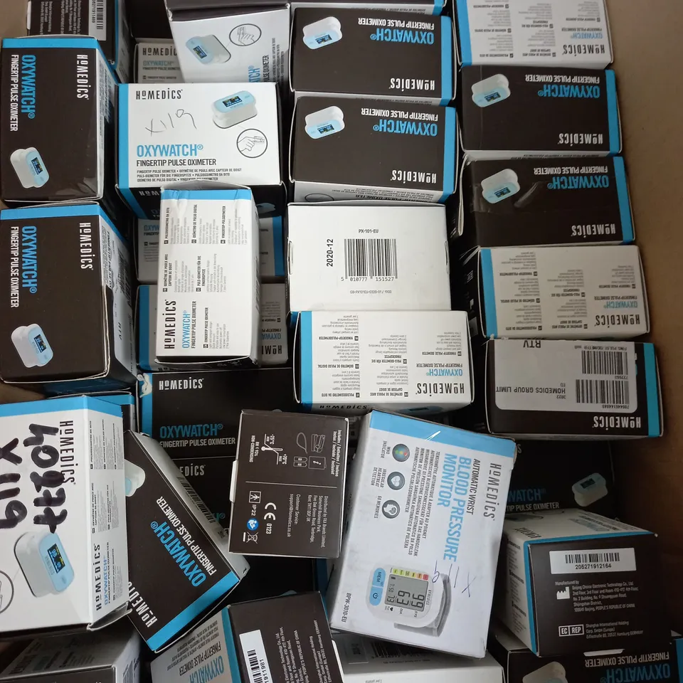 BOX OF APPROXIMATELY 50 HOMEDICS PX101EU PULSE OXIMETER