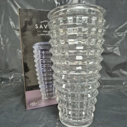 FIFTY FIVE SOUTH SAVITA CLEAR GLASS DECORATIVE VASE