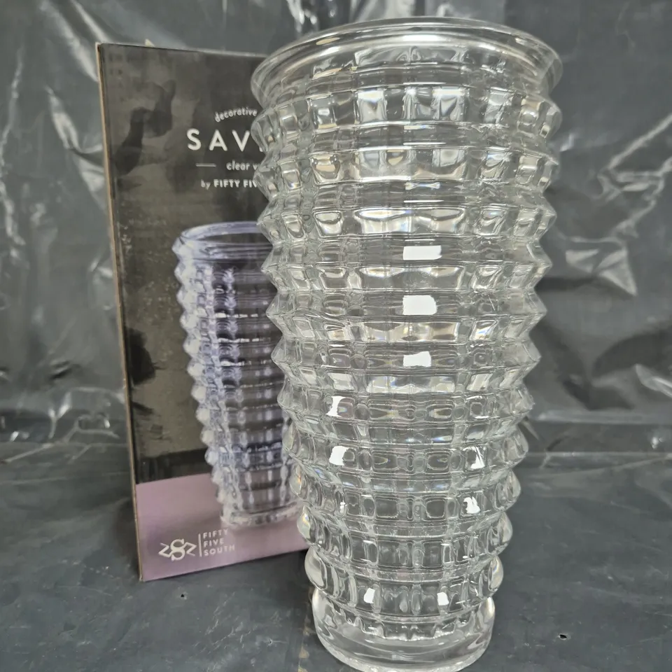 FIFTY FIVE SOUTH SAVITA CLEAR GLASS DECORATIVE VASE