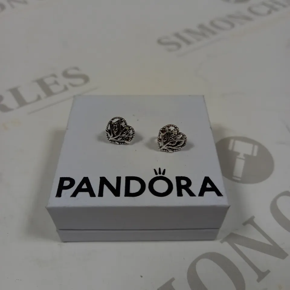 PANDORA FAMILY TREE HEART STUD EARRINGS