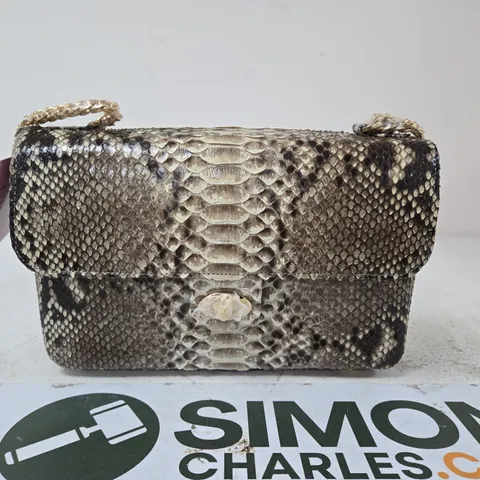 BOXED LA MAREY SNAKE PRINT CLUTCH BAG WITH GOLD CHAIN STRAP