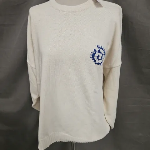 URBAN OUTFITTERS PATTERN SKATE FOLIAGE KNIT SWEATER IN CREAM SIZE XL