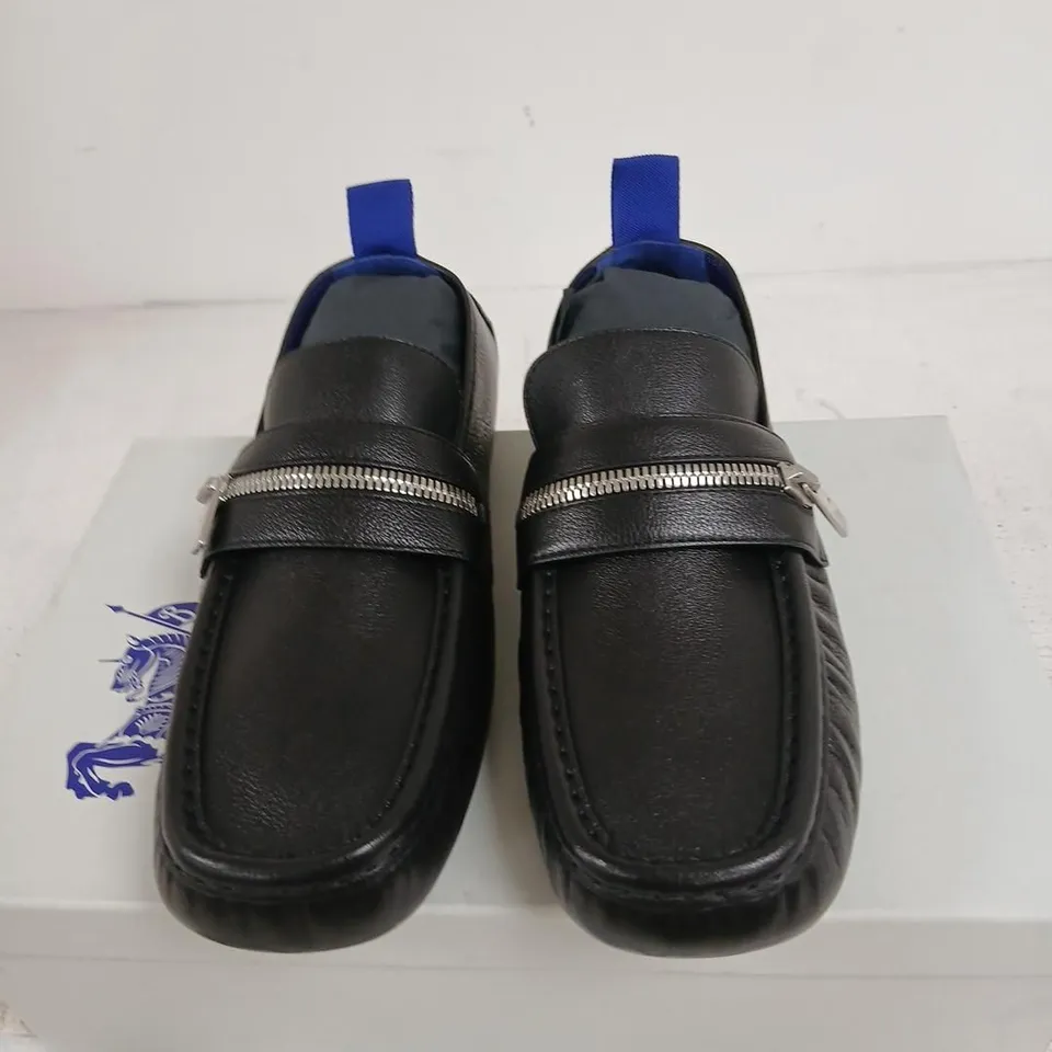 BURBERRY MEN'S LEATHER SLIP-ON LOAFERS – BLACK, UK 8 (EU 42)