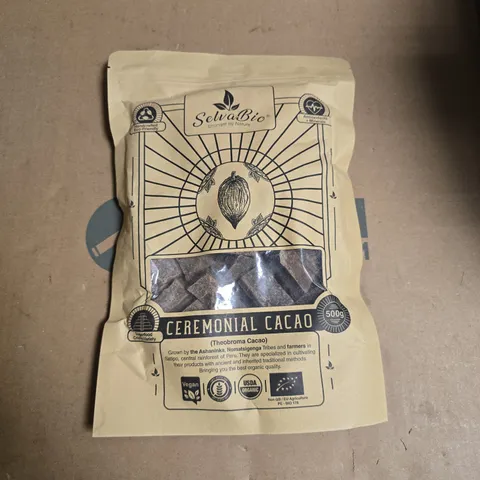 SelvaBio Ceremonial Cacao 500g – Theobroma Cacao, Peru (Vegan, Gluten Free, Fair Trade)