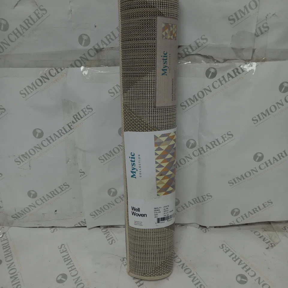 WELL WOVEN MYSTIC GOLD GREY FLAT WEAVE GEOMETRIC AREA RUG 60 X 90CM
