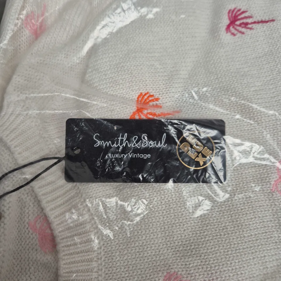 SMITH & SOUL LUXURY VINTAGE KNIT CARDIGAN – PALM TREE PATTERN (WOMEN'S) SIZE M