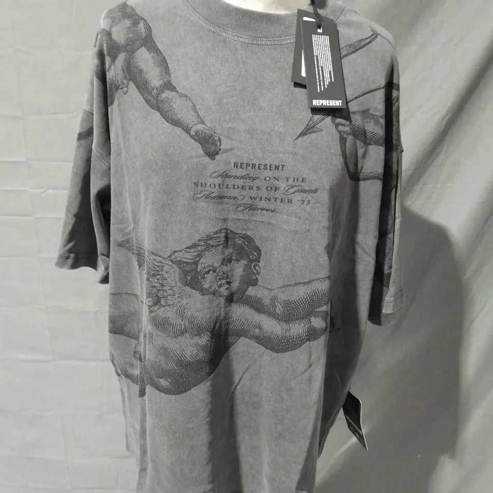 REPRESENT CHERUB ALL OVER T-SHIRT IN VINTAGE GREY - M
