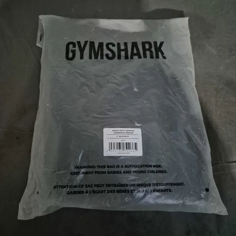 BAGGED GYMSHARK HEAVY DUTY GRAPHIC LOOPBACK JOGGERS IN BLACK - SMALL
