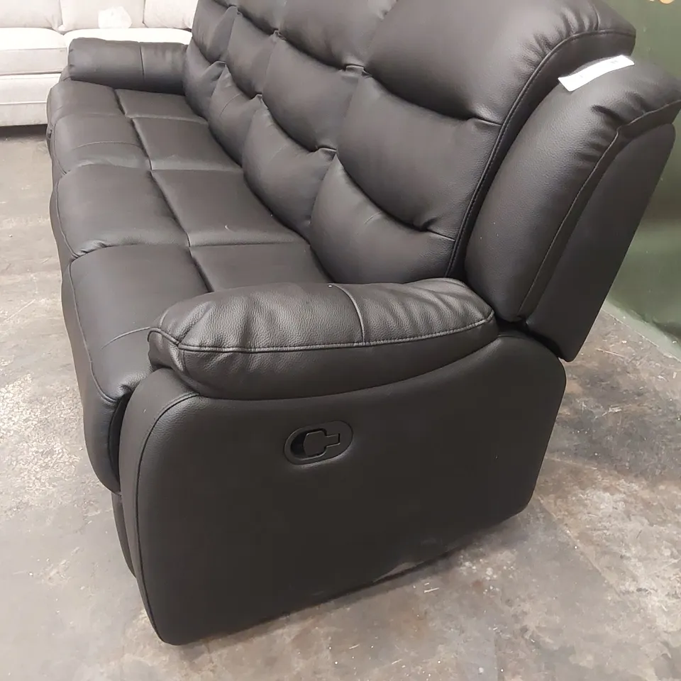 QUALITY DESIGNER FAUX LEATHER MANUAL RECLINING 4 SEATER SOFA - BLACK 