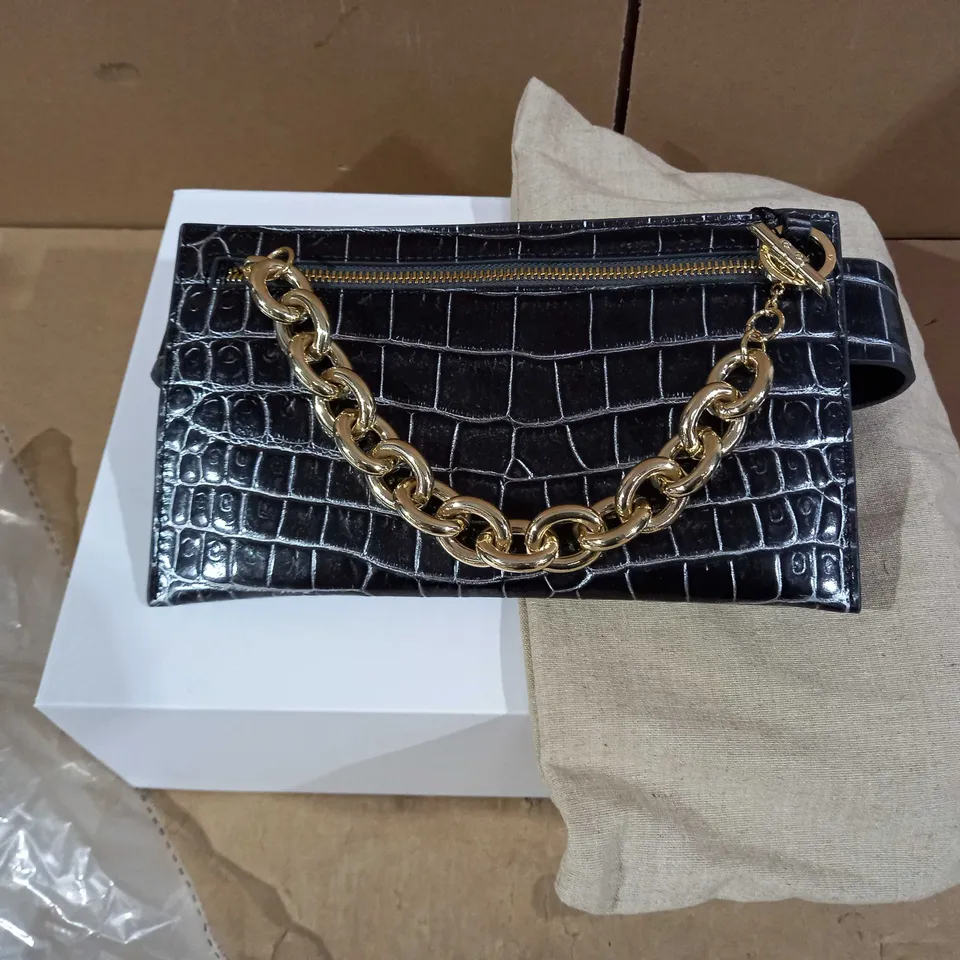 AMANDA WAKELEY THE LOPEZ BELT BAG CONVERSITBLE - GUN METALLIC CROC