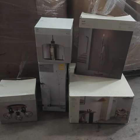 PALLET TO CONTAIN A VERY LARGE QUANTITY OF DESIGNER INDOOR LIGHTING PRODUCTS TO INCLUDE: CEILING LIGHTS, FLOOR LAMPS, WALL LIGHT ECT