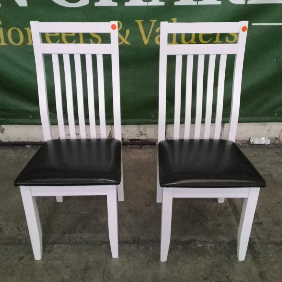 NEW SET OF 2 JAVA WHITE DINING CHAIR (BLACK LEATHER SEAT PAD)