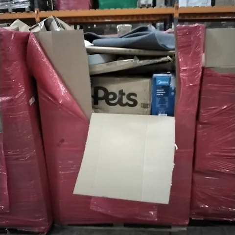 PALLET OF ASSORTED HOUSEHOLD GOODS AND PRODUCTS TO INCLUDE; AIR FRYER, PET PRODUCTS, BOXED FURNITURE ETC 