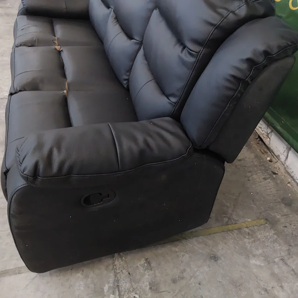 DESIGNER MANUAL RECLINING THREE SEATER SOFA BLACK FAUX LEATHER 