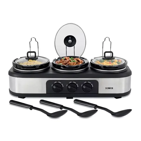BOXED TOWER T16015 THREE POT SLOW COOKER