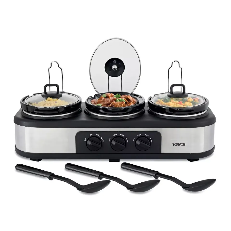 BOXED TOWER T16015 THREE POT SLOW COOKER