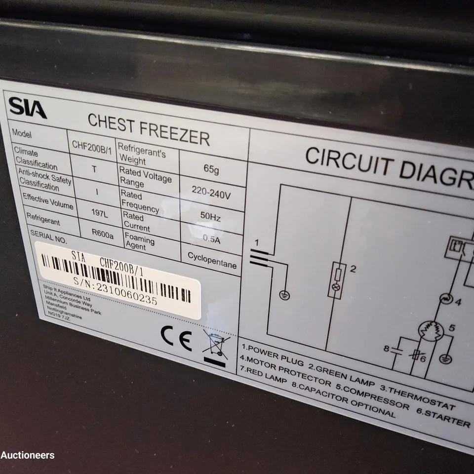 SIA CHEST FREEZER 179L MATT BLACK Model CHF200B/1