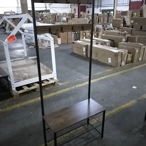 ABINGDON HALL TREE 70CM W WITH BENCH AND SHOE STORAGE - RUSTIC WALNUT/BLACK