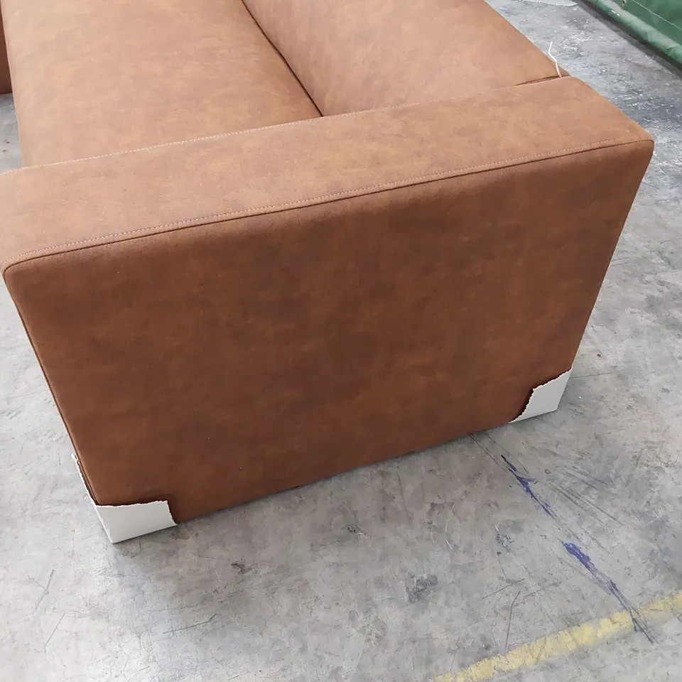 DESIGNER CHAISE SOFA TAN FAUX LEATHER