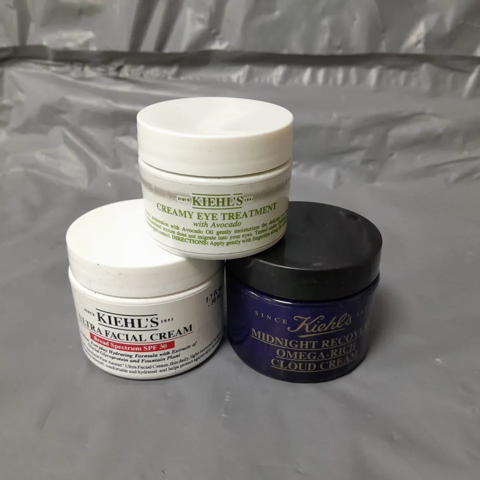 KIEHL'S ULTRA FACIAL CREAM 50ML, MIDNIGHT RECOVERY OMEGA RICH CLOUD CREAM 50ML AND CREAMY EYE TREATMENT WITH AVOCADO 28ML