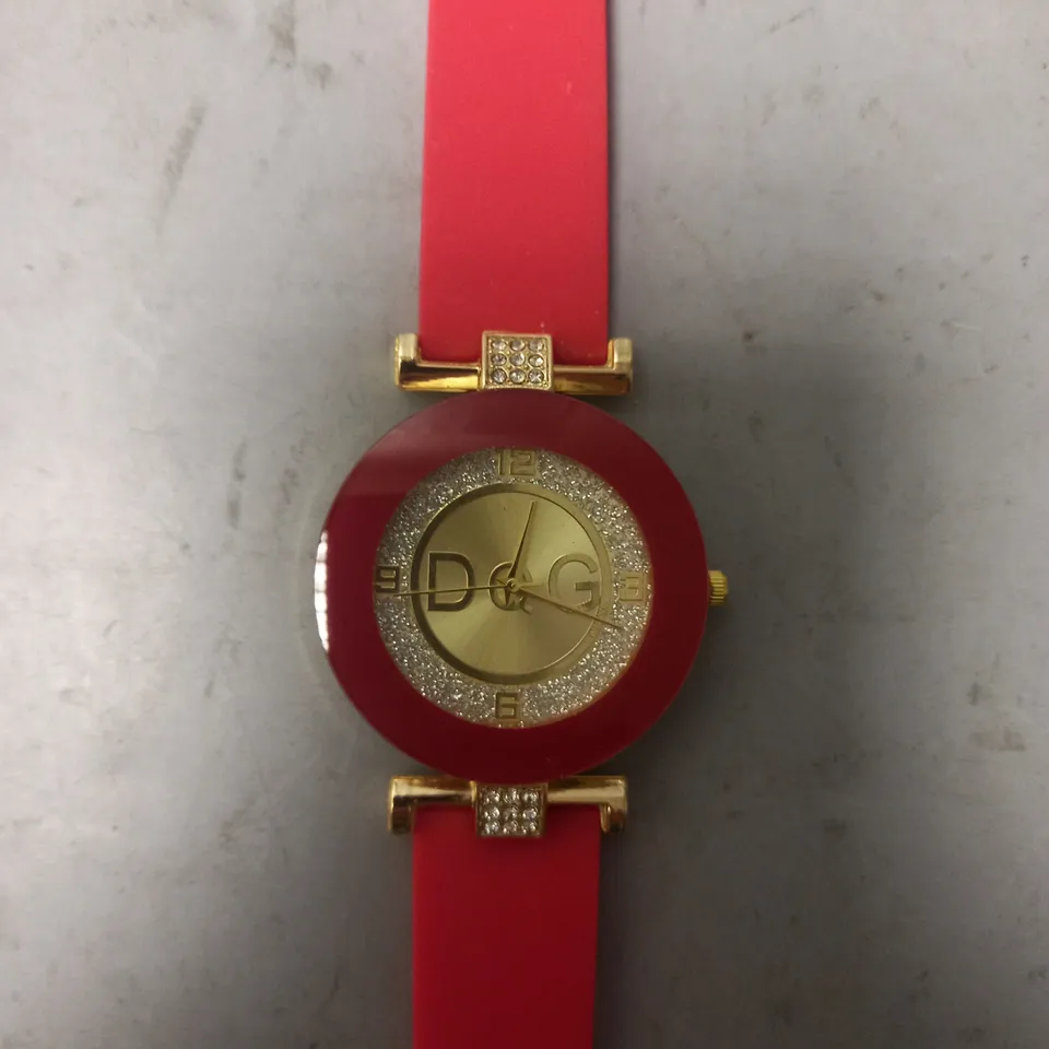 FOUR ASSORTED DQG WATCHES IN VARIOUS COLOURS W. DIAMANTE EFFECT